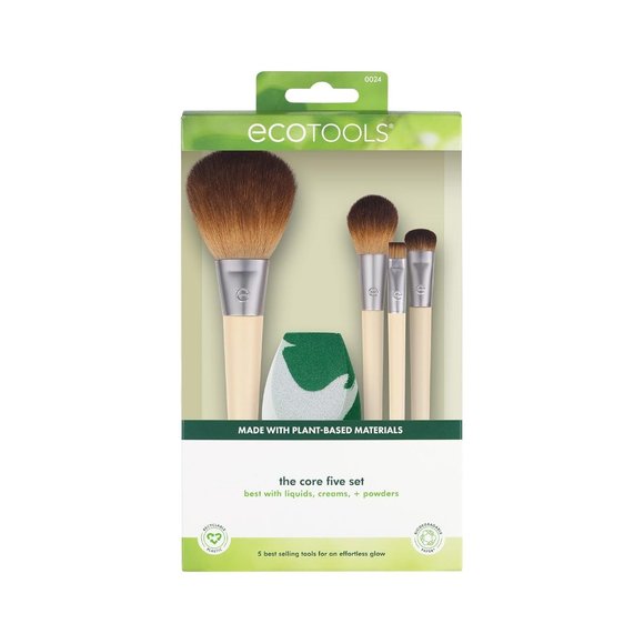 Five Eyeshadow Blush Bronzer Eyeliner Foundation Makeup Brush and Sponge Kit - Picture 2 of 12